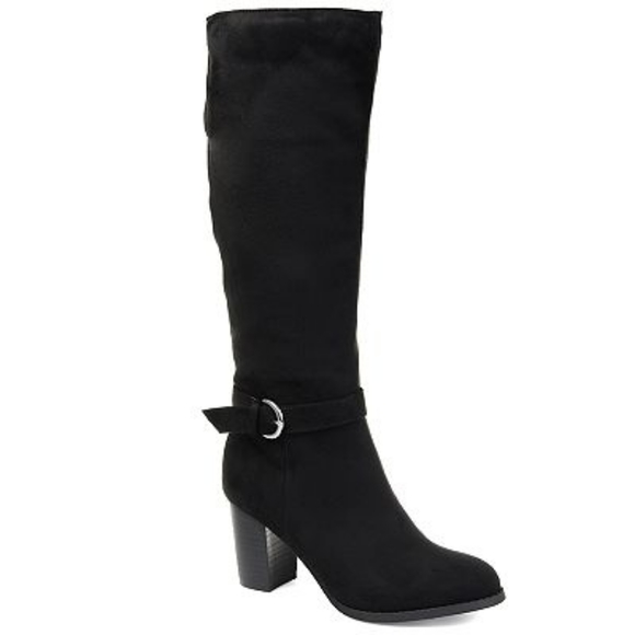 $FINAL$  JOURNEE Collection Black Microsuede Side Strap Riding Boots - Picture 2 of 8